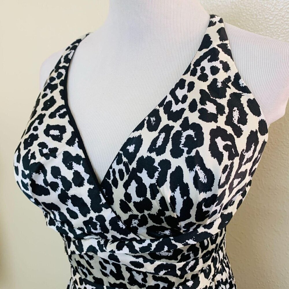 Laundry by Shelli Segal Leopard Print Halter Maxi Dress Black White Pleated Sz 2 - Picture 4 of 9